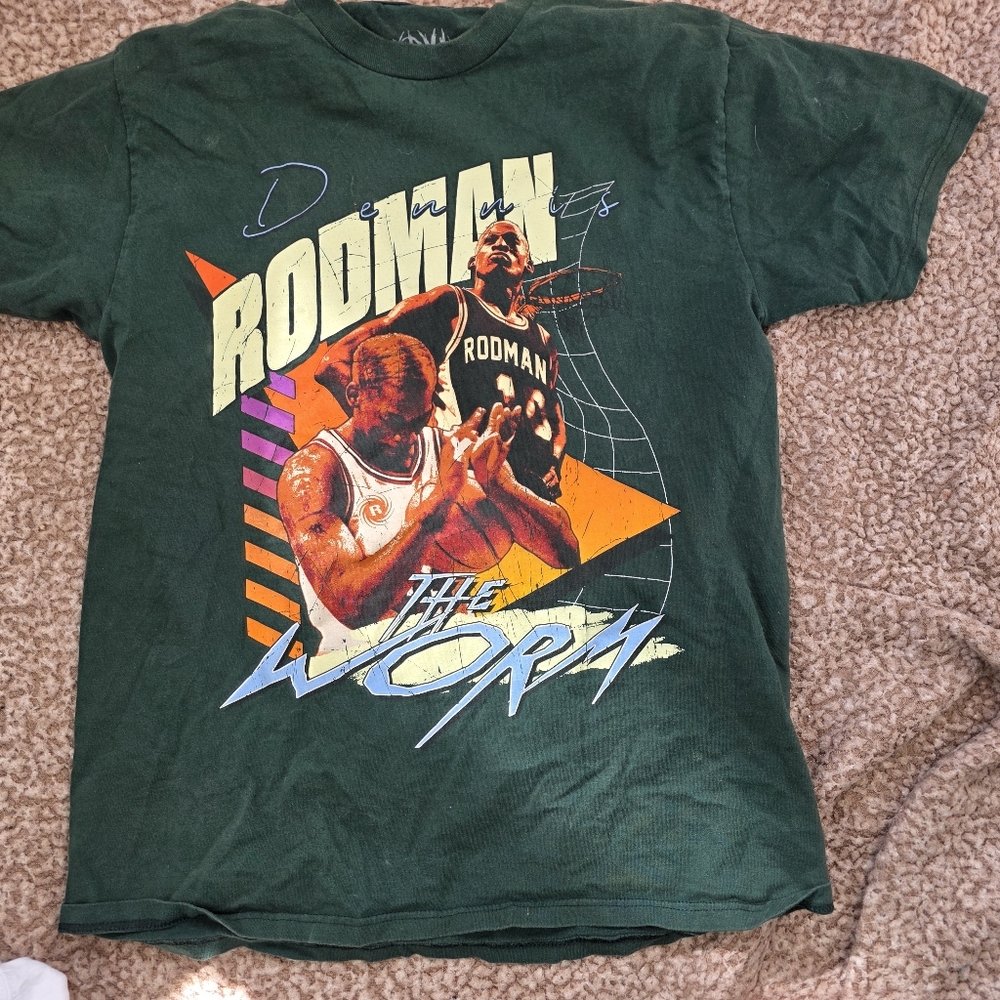 Dennis Rodman Graphic T-Shirt Green Medium